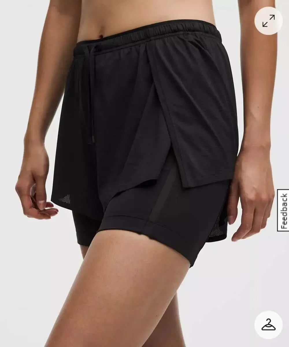 Lululemon 2-in-1 Running High-Rise Short Black sz LARGE